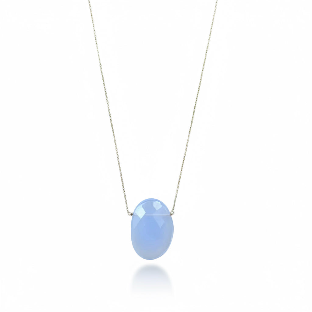 Blue Chalcedony Petite Gemstone Slice Necklace