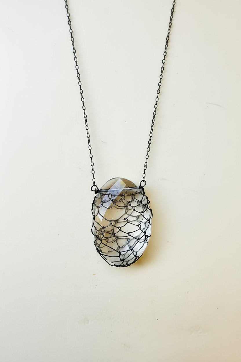 Crystal Quartz Ripped Fishnet Necklace