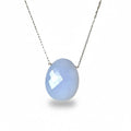 Blue Chalcedony Petite Gemstone Slice Necklace White Gold