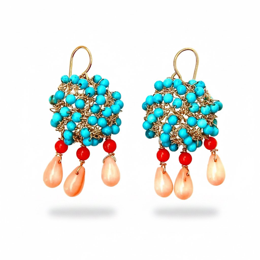 Turquoise Mini Cosmos Earrings with Dangles
