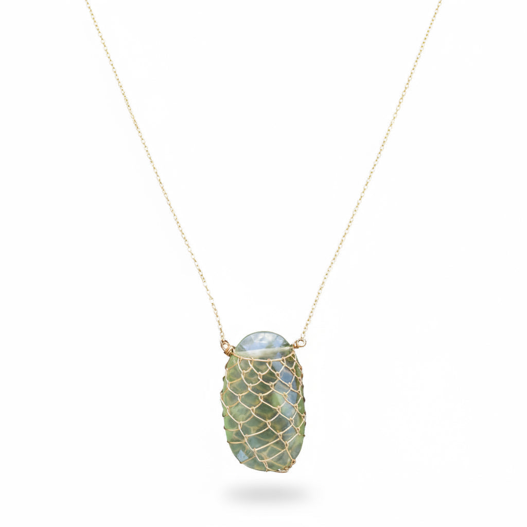 Sonya Ooten fishnet phrenite gemstone slice necklace