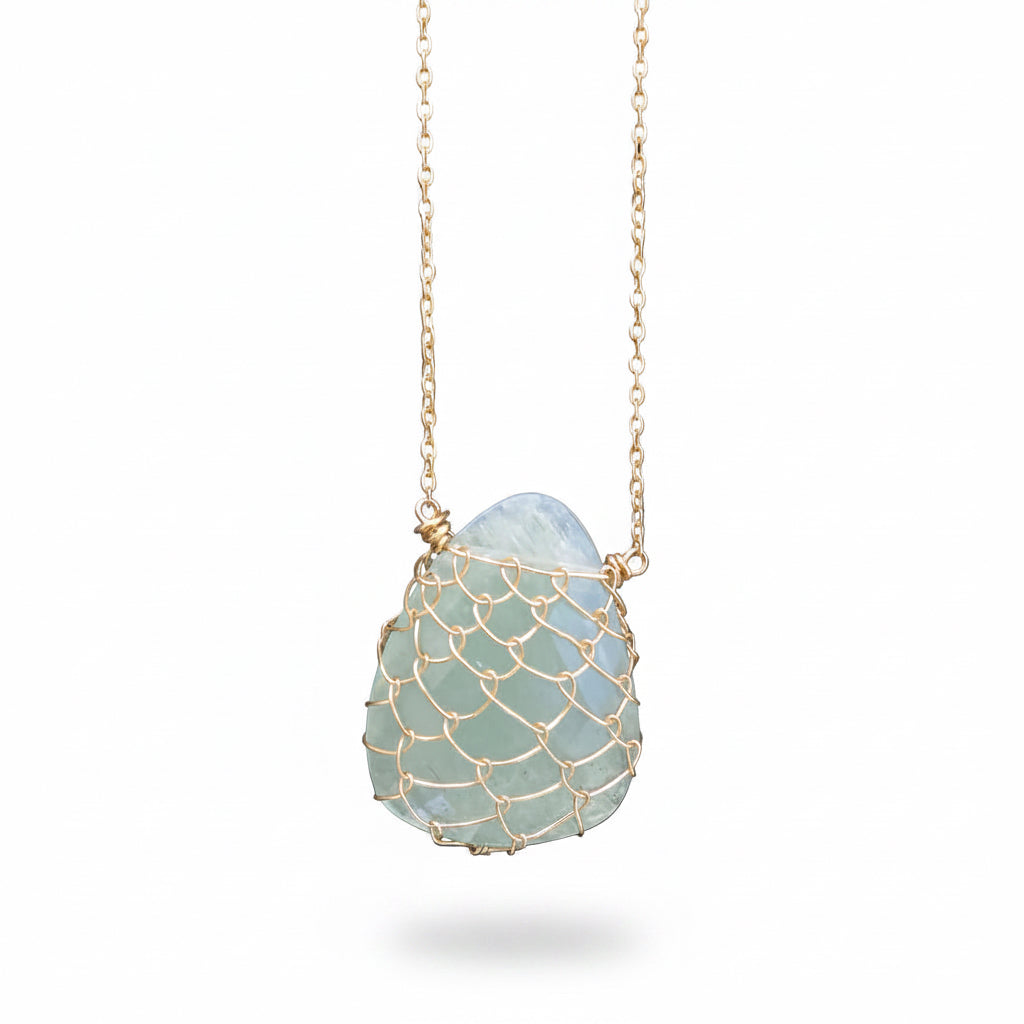 Sonya Ooten fishnet aquamarine gemstone slice necklace