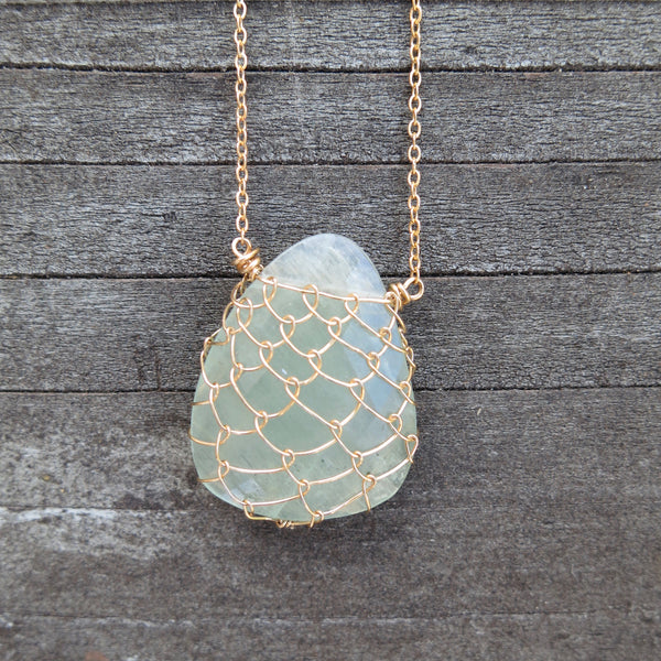 Sonya Ooten fishnet aquamarine gemstone slice necklace