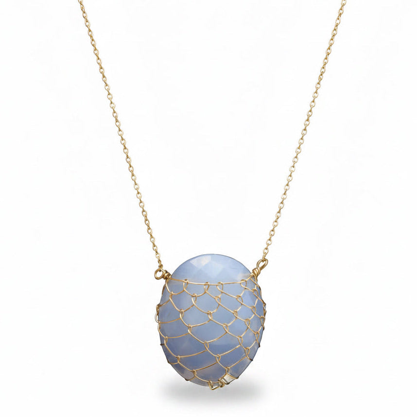 Blue Chalcedony Gold-Fill Fishnet Gemstone Necklace
