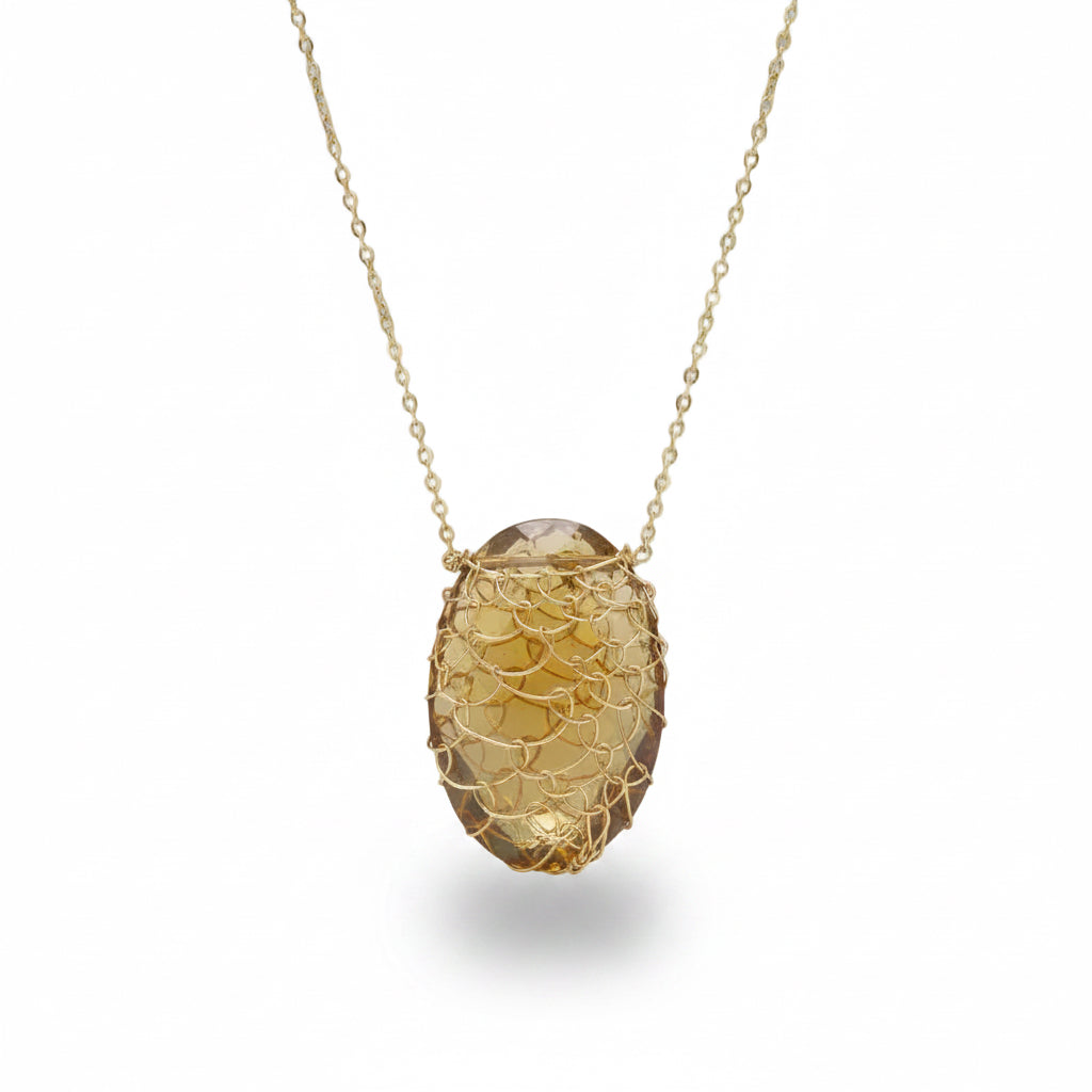 Quartz Gold-Fill Fishnet Gemstone Necklace