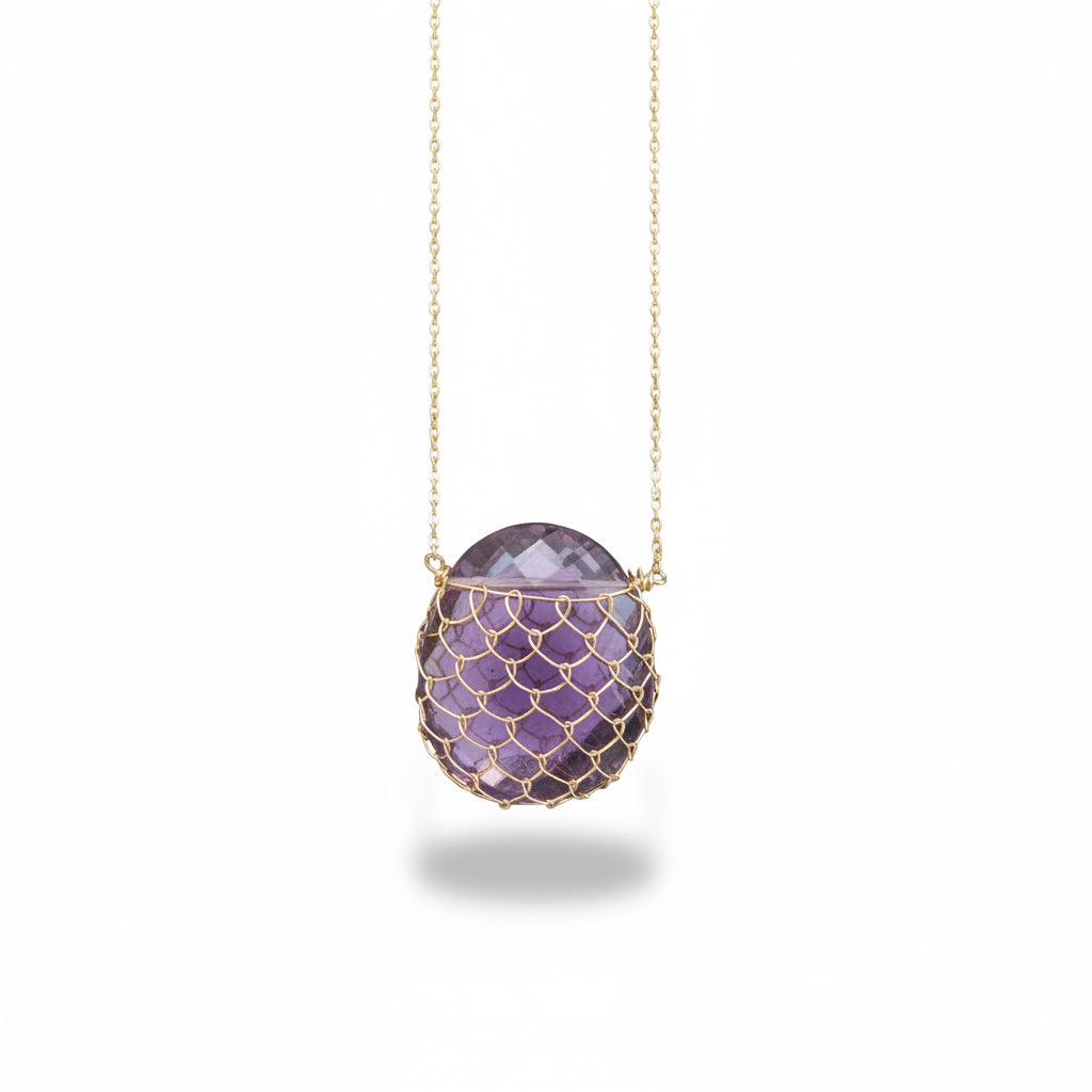 Sonya Ooten fishnet amethyst gemstone slice necklace