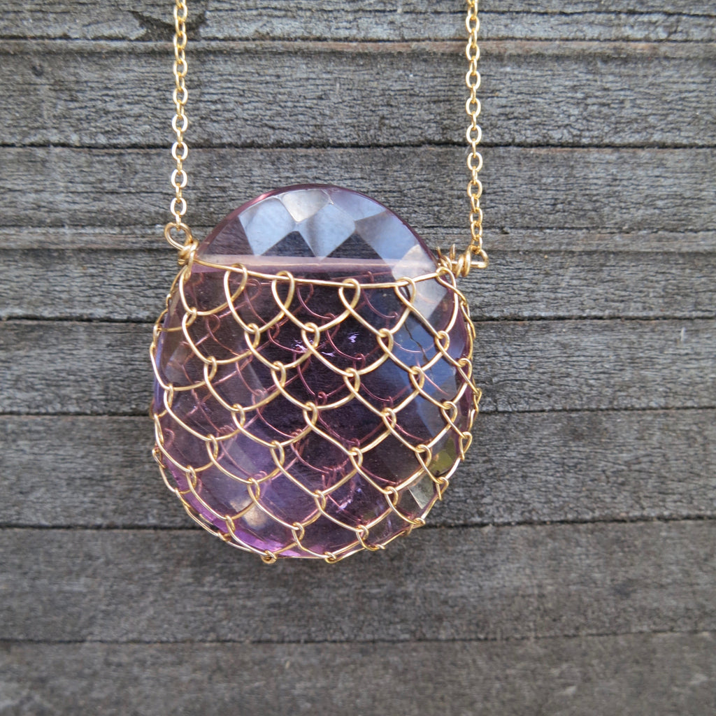 Sonya Ooten fishnet amethyst gemstone slice necklace