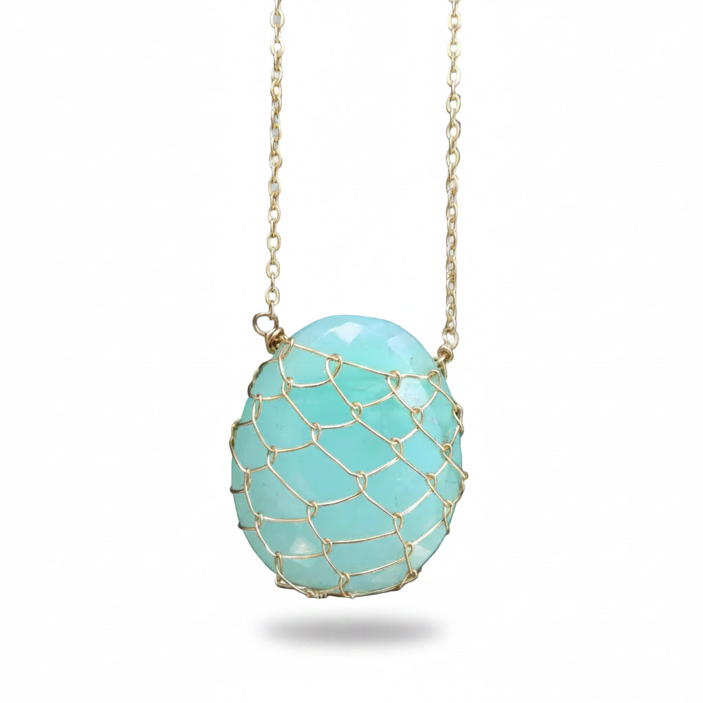 Sonya Ooten fishnet chrysoprase gemstone slice necklace