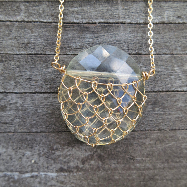 Sonya Ooten fishnet green quartz gemstone slice necklace