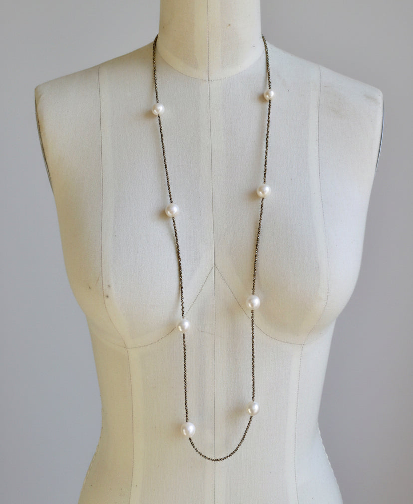 White Pearl and Pyrite Necklace
