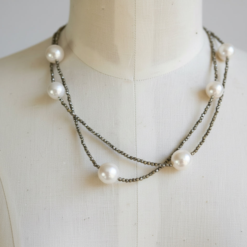 White Pearl and Pyrite Necklace