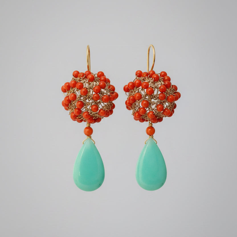 Coral Cosmos Chrysoprase Drop Earring