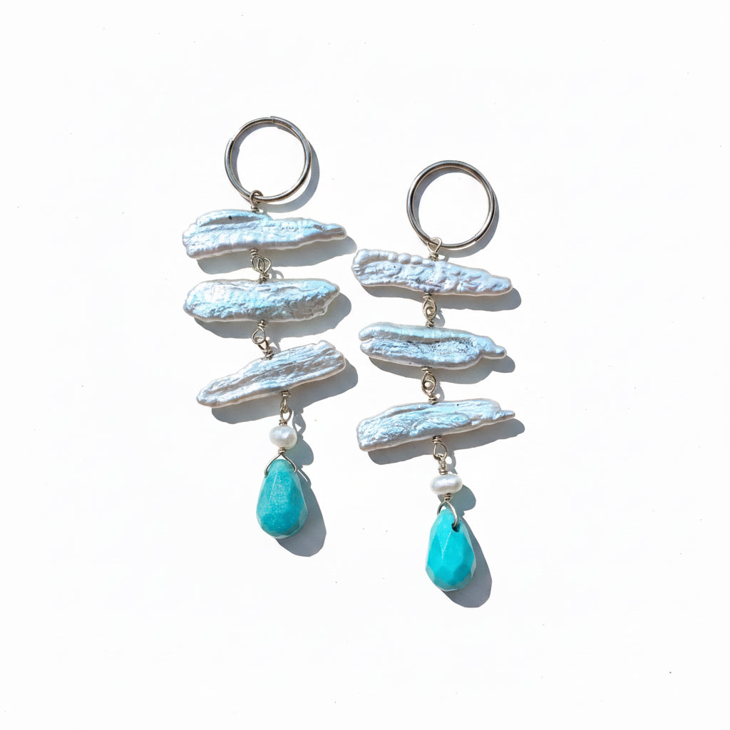 Vintage Tiered Pearl Drop Earrings with Turquoise