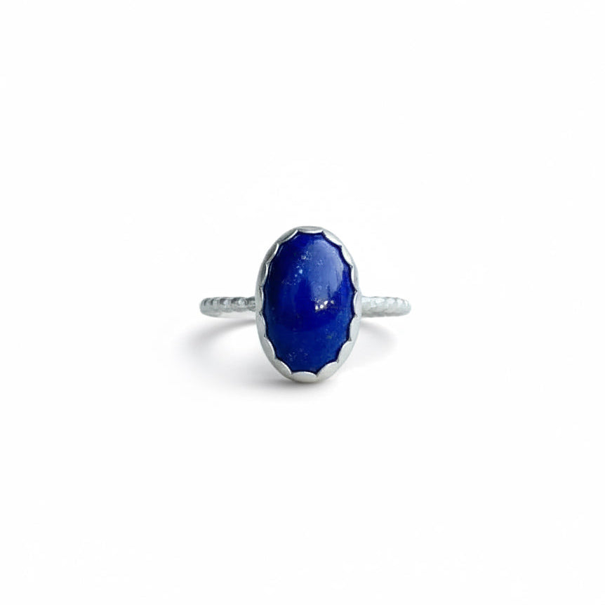 Oval Lapis Ring with Scalloped Bezel