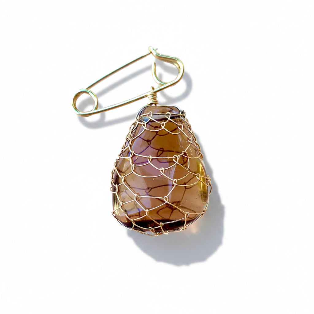 Netted Smokey Quartz Gemstone Brooch
