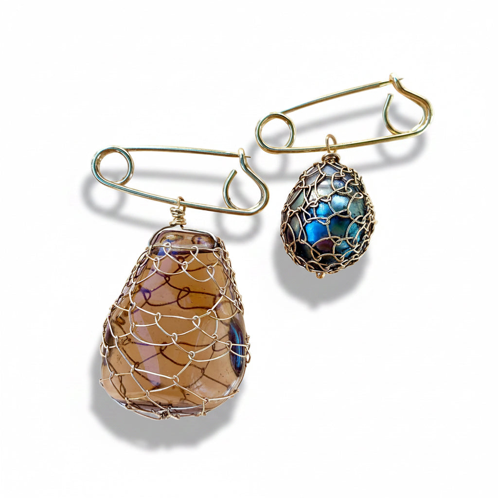 Netted Smokey Quartz Gemstone Brooch