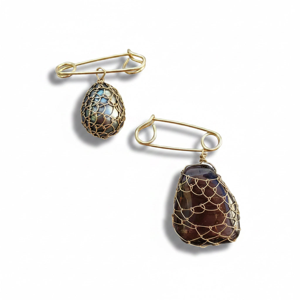 Netted Smokey Quartz Gemstone Brooch