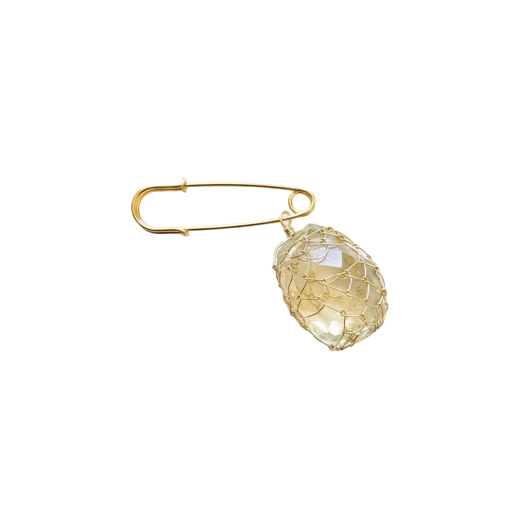 Lemon Quartz Netted Gemstone Brooch