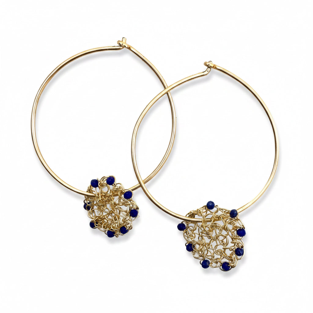 Convertible Hoops with Lapis Discs