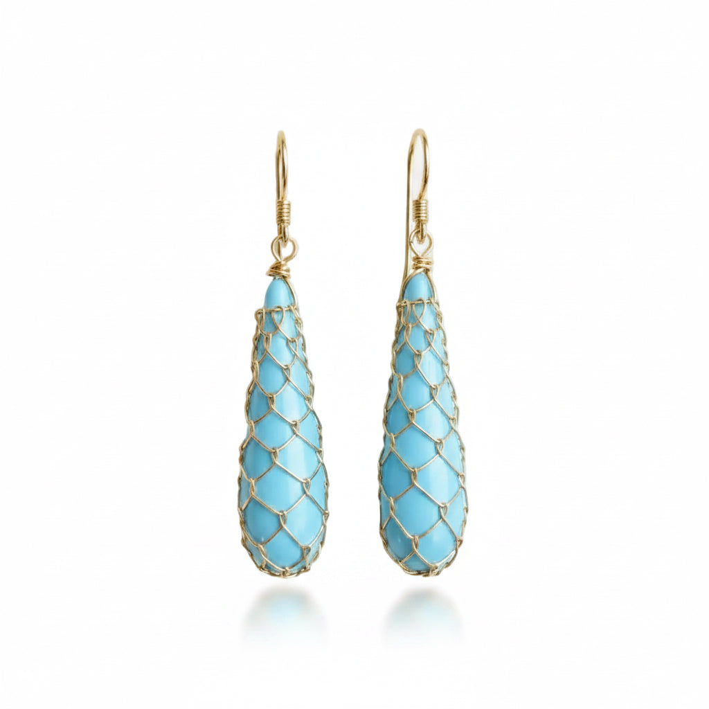Fishnet Reconstituted Turquoise Drop Earrings