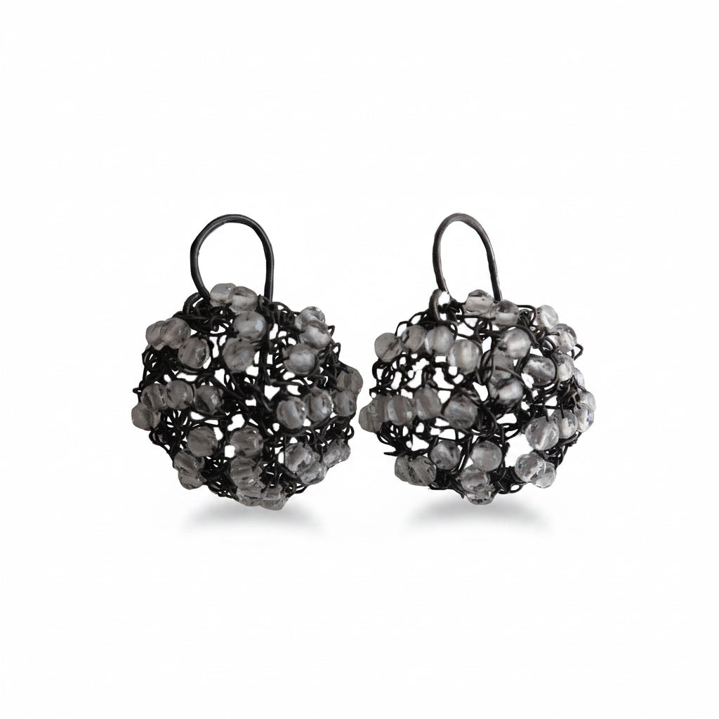 Oxidized Silver Crystal Quartz Mini Cosmos Earrings